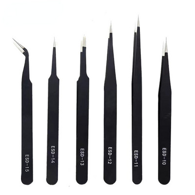 Τσιμπιδάκια από ανοξείδωτο χάλυβα Καμπύλες ευθείες ESD Αντιστατικές λαβίδες Σετ βιομηχανικής ακρίβειας συλλογής βαμβακιού Εργαλεία χειρός επισκευής