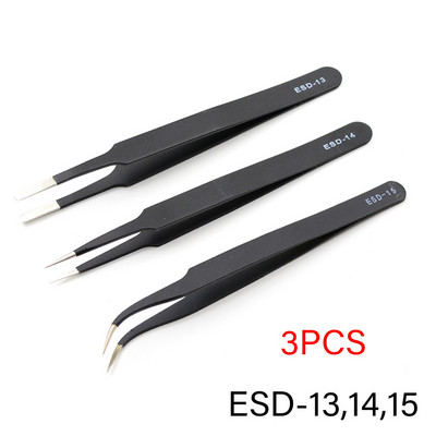 Antistatiniai ESD nerūdijančio plieno pincetų priežiūros įrankiai pramoniniai tikslūs lenkti tiesūs pincetai taisymo įrankiai