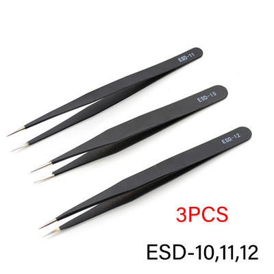 Antistatiniai ESD nerūdijančio plieno pincetų priežiūros įrankiai pramoniniai tikslūs lenkti tiesūs pincetai taisymo įrankiai