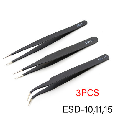 Antistatiniai ESD nerūdijančio plieno pincetų priežiūros įrankiai pramoniniai tikslūs lenkti tiesūs pincetai taisymo įrankiai