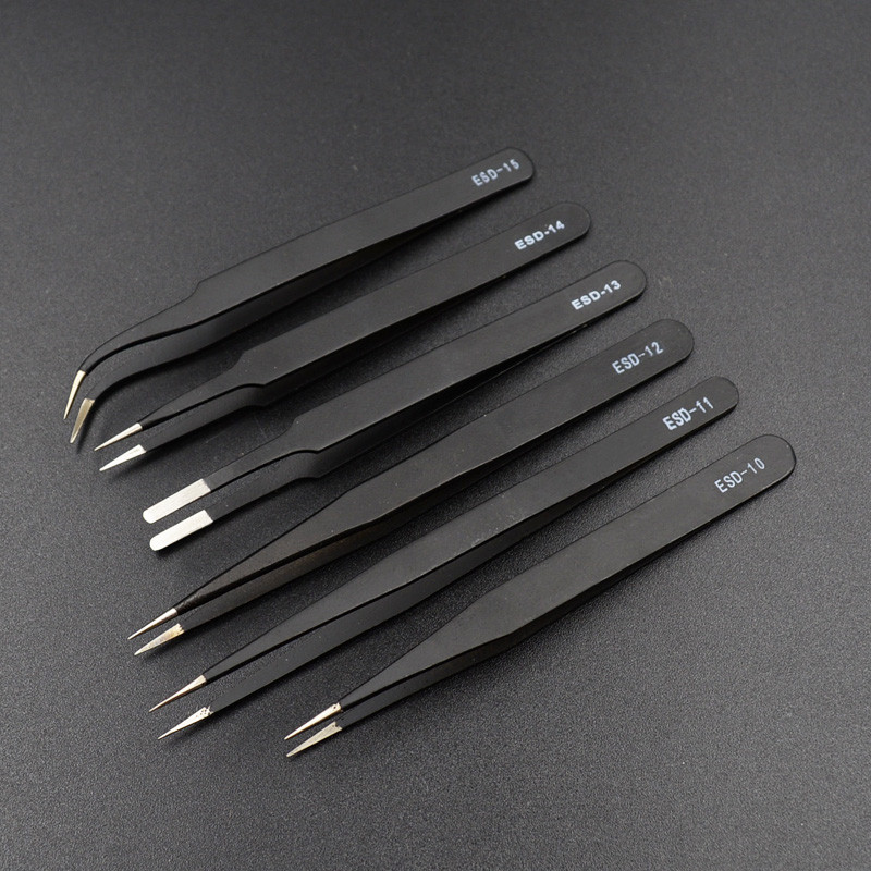 Antistatiniai ESD nerūdijančio plieno pincetų priežiūros įrankiai pramoniniai tikslūs lenkti tiesūs pincetai taisymo įrankiai