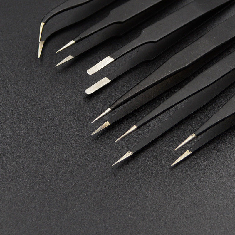 Antistatiniai ESD nerūdijančio plieno pincetų priežiūros įrankiai pramoniniai tikslūs lenkti tiesūs pincetai taisymo įrankiai