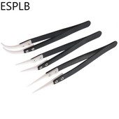 Crno-bijele keramičke pincete, ravne/zakrivljene keramičke vrhove, antistatičke ručke od nehrđajućeg čelika, izolirane industrijske pincete