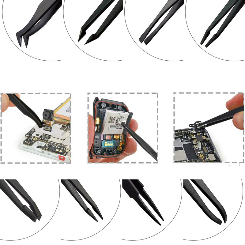 8 tk antistaatilised süsinikkiust pintsetid plastist pehme elastne pintsetikomplekt tööstusliku täppiselektroonika remondi käsitööriistade osad