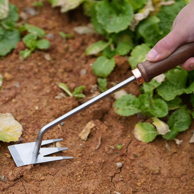 1PCS Градински инструмент за плевене Дървена ръчна резачка за премахване на плевене Градински инструменти от неръждаема стомана за обръщане на почвата Разхлабване на почвата