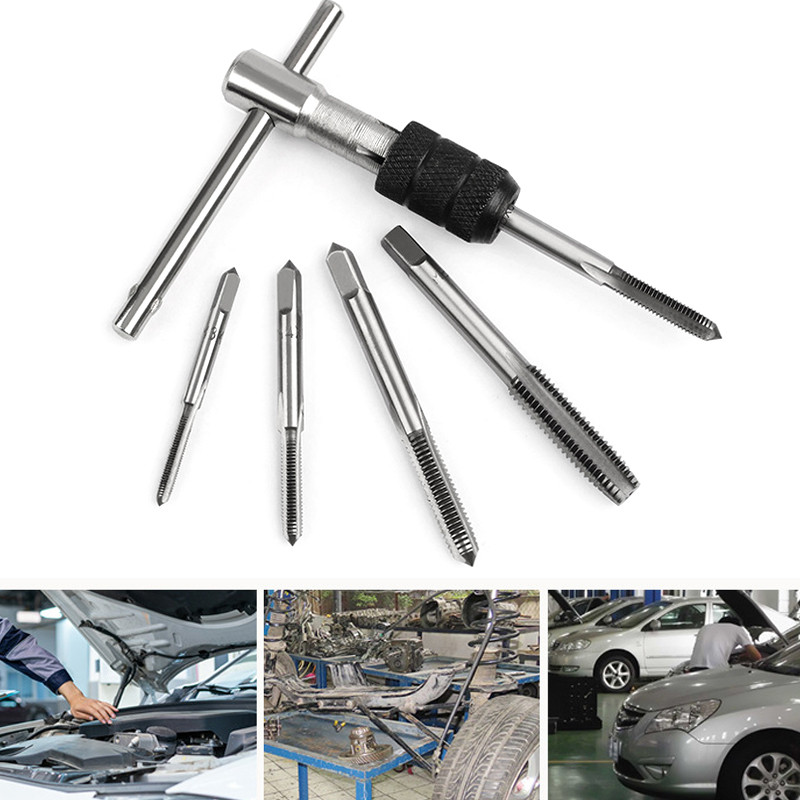 Set de burghie cu cheie portabilă de tip T, 6 buc, unelte de filet manual, șurub de mașină, filet de robinet, Bit de răsucire M3/M4/M5/M6/M8 Set de robinet, instrument DIY