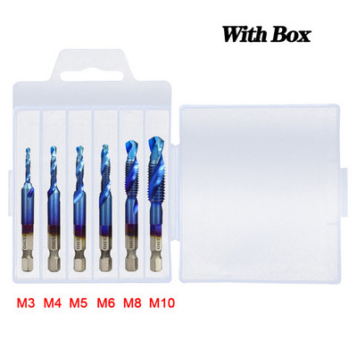 1/6 vnt sriegio grąžtų rinkinys šešiakampio koto, titano dengto HSS sriegio antgalio sraigtinio sraigto staklės sudėtinis srieginis srieginis įtaisas M3 M4 M5 M6 M8 M10 Rankiniai įrankiai
