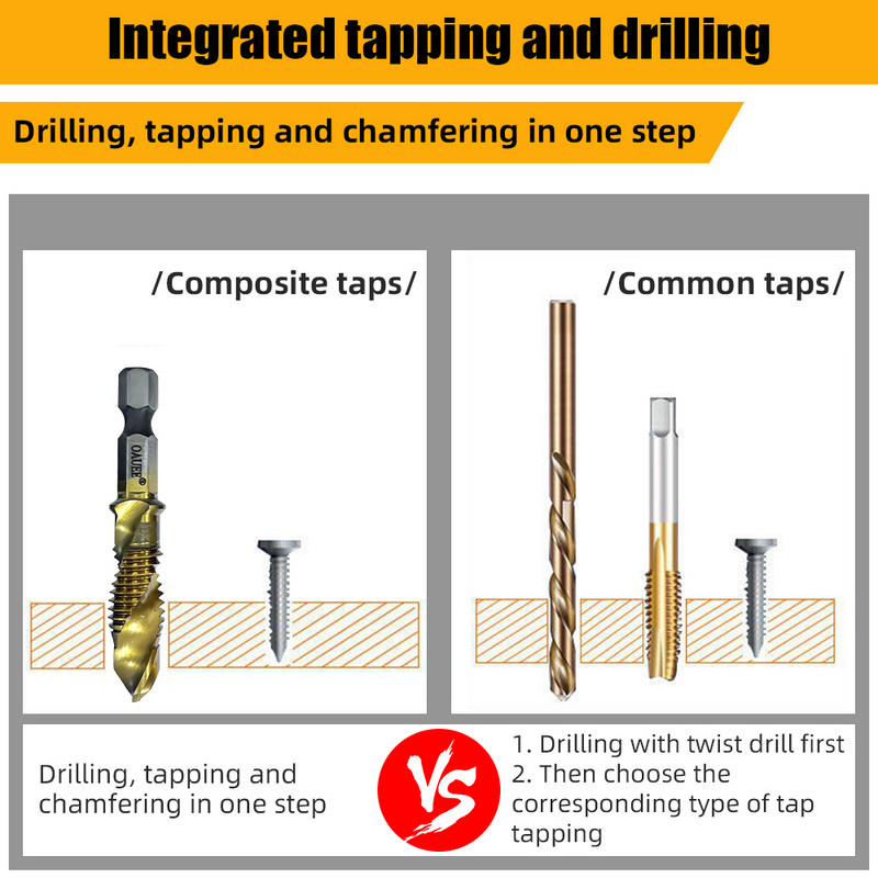 Coapă hexagonală placată cu titan HSS Filet metric Burghii cu robinet Compus pentru mașină cu șuruburi M3 M4 M5 M6 M8 M10 Unelte de mână
