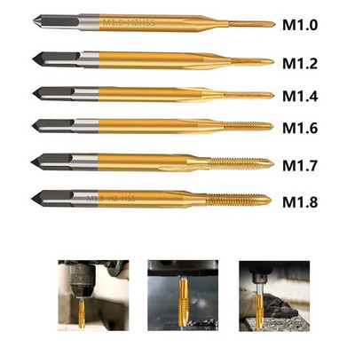 HSS-titaankattega kruvikeermega puur M1 M1,2 M1,4 M1,6 M1,7 sirge flöötkeermega keermekeermega keermekeermega tööriista kruvikeermega puur