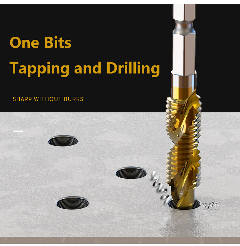 Menetfúró-készlet titán bevonatú hatlapú szárú HSS süllyesztett menetes metrikus csavargép összetétele M3 M4 M5 M6 M8 M10 kéziszerszámok