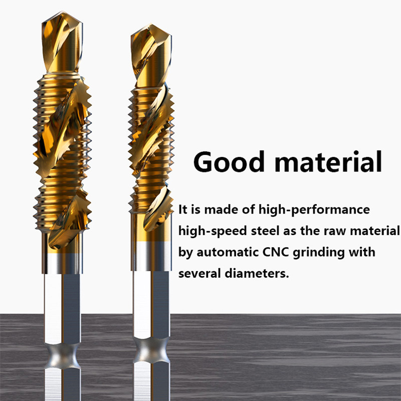 Menetfúró-készlet titán bevonatú hatlapú szárú HSS süllyesztett menetes metrikus csavargép összetétele M3 M4 M5 M6 M8 M10 kéziszerszámok