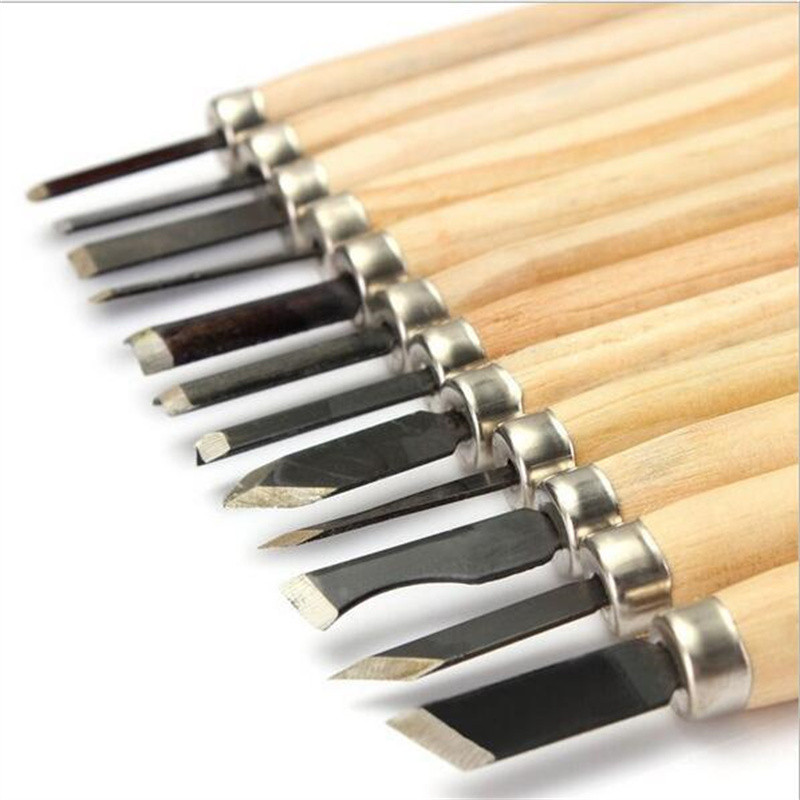 12 gab. Iesācēju koka grebšanas nažu komplekts Rokas griešanas rīku komplekts ekspertiem Skulptūra Galdnieka koka griešanas nazis Kokapstrāde