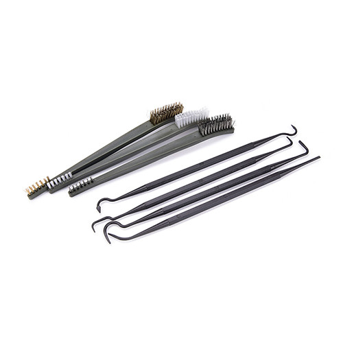 Dviejų galų 3 vnt plieninis vielinis šepetys ir 4 vnt nailono rinkinys universalus medžioklės ginklų valymo rinkinys taktinio šautuvo ginklo valymo įrankis