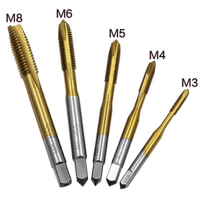 STONEGO titán bevonatú metrikus menetes HSS6542 menetfúró - 1 vagy 5 részes spirális hornyos csavarmenet M3/M4/M5/M6/M8