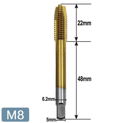 STONEGO titán bevonatú metrikus menetes HSS6542 menetfúró - 1 vagy 5 részes spirális hornyos csavarmenet M3/M4/M5/M6/M8
