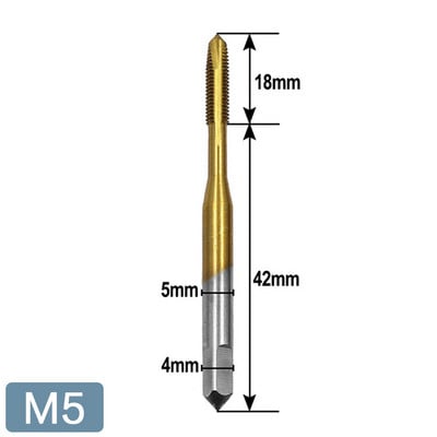 STONEGO titán bevonatú metrikus menetes HSS6542 menetfúró - 1 vagy 5 részes spirális hornyos csavarmenet M3/M4/M5/M6/M8