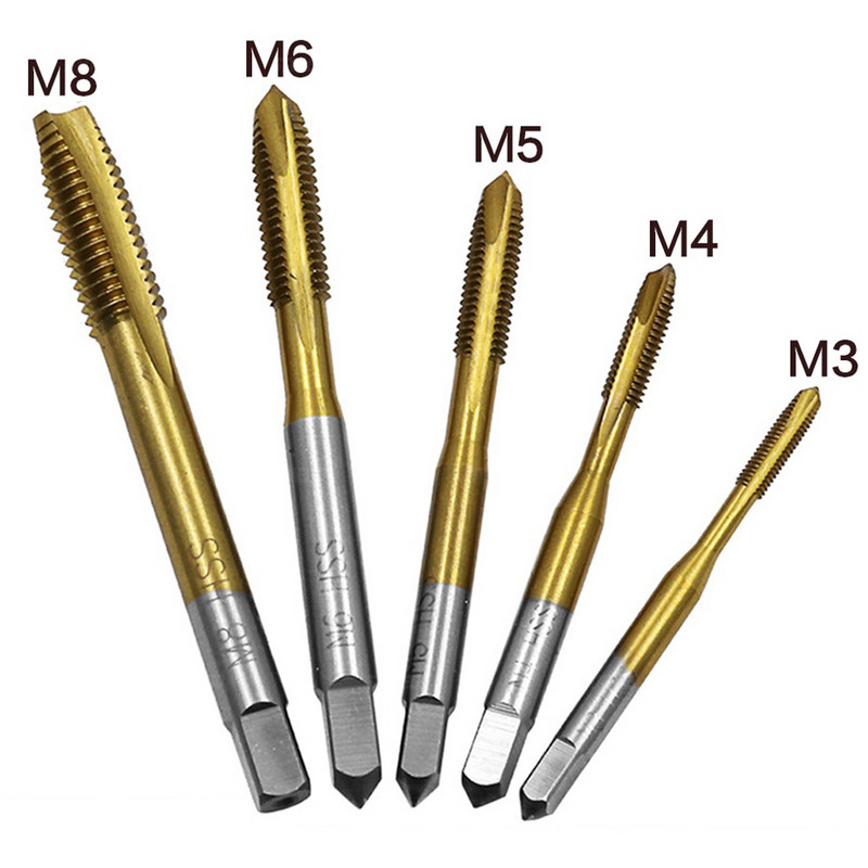 STONEGO titán bevonatú metrikus menetes HSS6542 menetfúró - 1 vagy 5 részes spirális hornyos csavarmenet M3/M4/M5/M6/M8