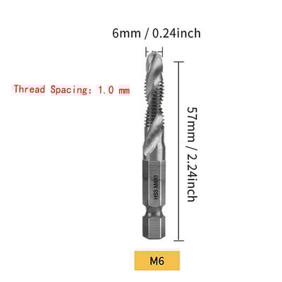 Coadă hexagonală placată cu titan HSS Filet metric Burghii cu robinet Compus pentru mașină cu șuruburi M3 M4 M5 M6 M8 M10 Unelte de mână