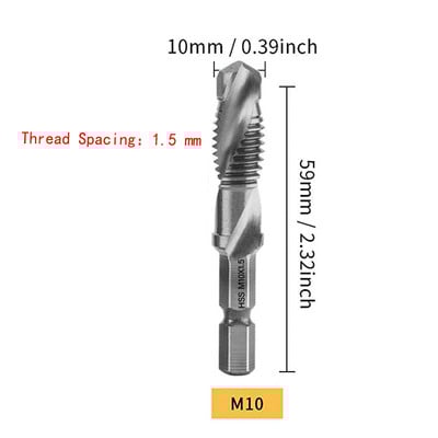 Coadă hexagonală placată cu titan HSS Filet metric Burghii cu robinet Compus pentru mașină cu șuruburi M3 M4 M5 M6 M8 M10 Unelte de mână