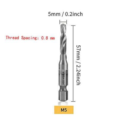 Coadă hexagonală placată cu titan HSS Filet metric Burghii cu robinet Compus pentru mașină cu șuruburi M3 M4 M5 M6 M8 M10 Unelte de mână