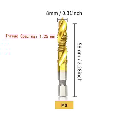 Coadă hexagonală placată cu titan HSS Filet metric Burghii cu robinet Compus pentru mașină cu șuruburi M3 M4 M5 M6 M8 M10 Unelte de mână