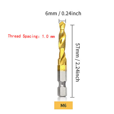 Coadă hexagonală placată cu titan HSS Filet metric Burghii cu robinet Compus pentru mașină cu șuruburi M3 M4 M5 M6 M8 M10 Unelte de mână