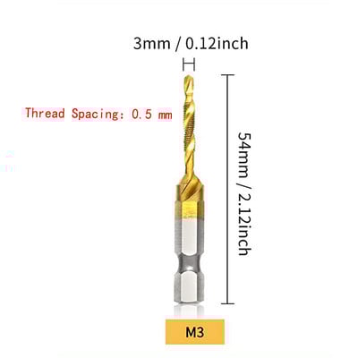 Coadă hexagonală placată cu titan HSS Filet metric Burghii cu robinet Compus pentru mașină cu șuruburi M3 M4 M5 M6 M8 M10 Unelte de mână
