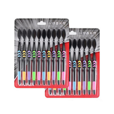 10 vnt. Dantų šepetėlis Itin minkštas bambuko medžio anglies suaugusiųjų švarios priežiūros dantenos ploniems plaukams Namo Unisex Family Wear dantų šepetėlis Burnos priežiūros įrankiai