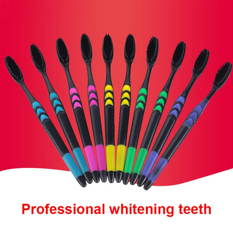 10 vnt. Dantų šepetėlis Itin minkštas bambuko medžio anglies suaugusiųjų švarios priežiūros dantenos ploniems plaukams Namo Unisex Family Wear dantų šepetėlis Burnos priežiūros įrankiai