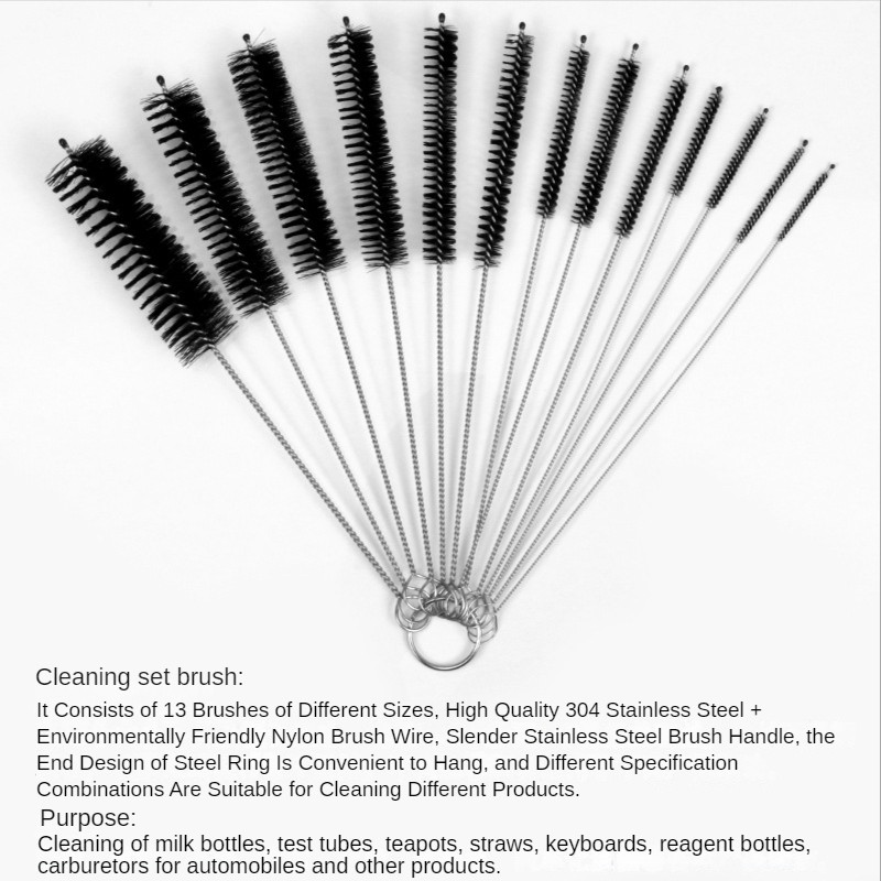 10 vnt / rinkinys Nerūdijančio plieno vamzdžio cilindro skylių valymo šepetėlių rinkinys su raktų pakabuko vamzdelio buteliuko valymo šepečiais namų darbams