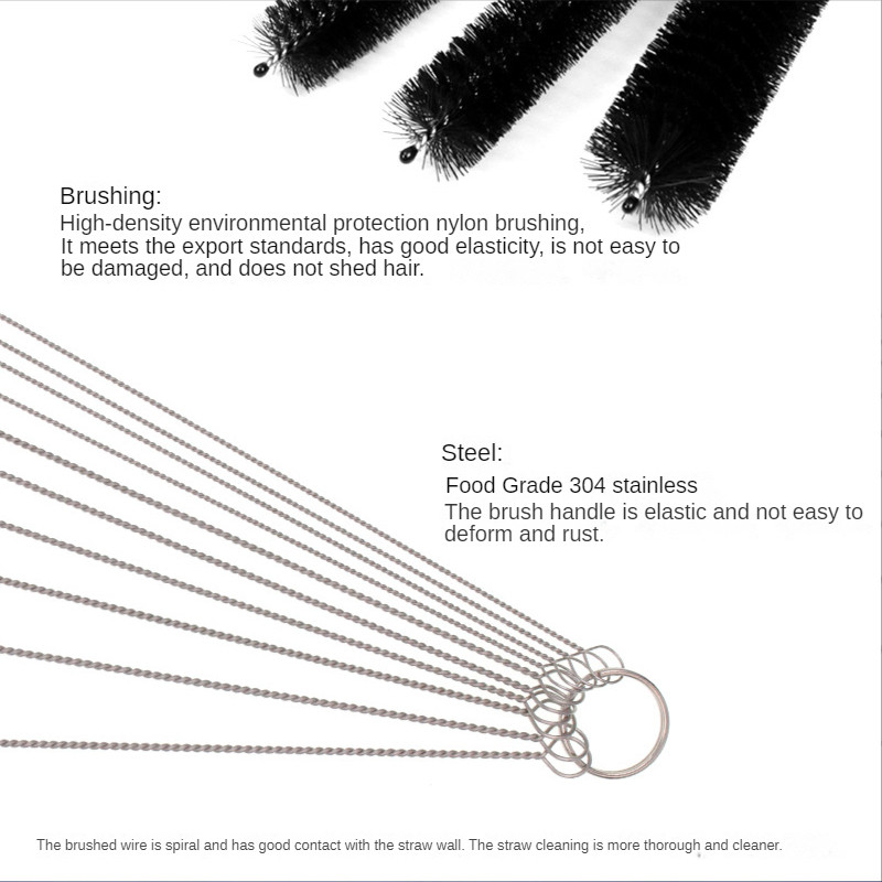 10 vnt / rinkinys Nerūdijančio plieno vamzdžio cilindro skylių valymo šepetėlių rinkinys su raktų pakabuko vamzdelio buteliuko valymo šepečiais namų darbams