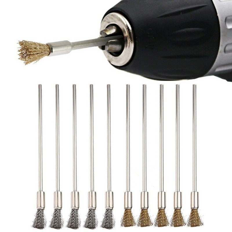 5 DB Drótkefék Fémfelület tisztítás Rozsdamentes acél/sárgaréz huzalvégkefe Forgó szerszámtoll Drótkefe Rozsdafesték eltávolítása