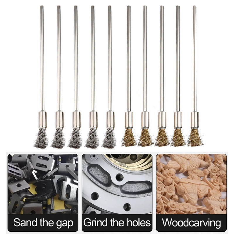 5 DB Drótkefék Fémfelület tisztítás Rozsdamentes acél/sárgaréz huzalvégkefe Forgó szerszámtoll Drótkefe Rozsdafesték eltávolítása