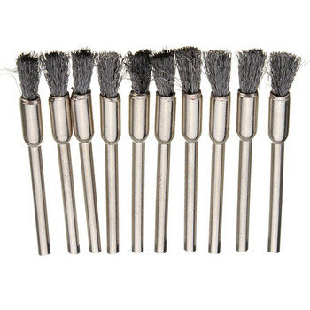 10PCS Wheel Wire Pen Brush Стоманена чаша Четка Ротационни инструменти Mini Dremel Набор за полиране Аксесоари Комплект за почистване Шлифоване Полирани