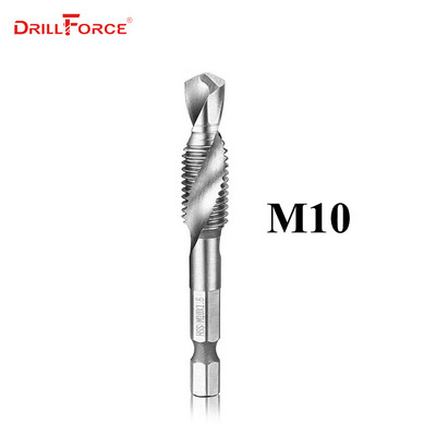 6 vnt. M3-M10 sraigtiniai srieginiai grąžtai HSS srieginiai srieginiai medžio apdirbimo metriniai kombinuoti antgaliai greitaeigis plienas, šviesus 1/4 colio greito keitimo šešiakampis
