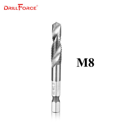 6 vnt. M3-M10 sraigtiniai srieginiai grąžtai HSS srieginiai srieginiai medžio apdirbimo metriniai kombinuoti antgaliai greitaeigis plienas, šviesus 1/4 colio greito keitimo šešiakampis