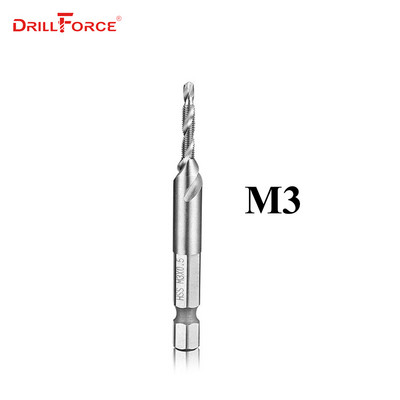 6 vnt. M3-M10 sraigtiniai srieginiai grąžtai HSS srieginiai srieginiai medžio apdirbimo metriniai kombinuoti antgaliai greitaeigis plienas, šviesus 1/4 colio greito keitimo šešiakampis
