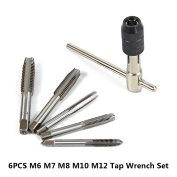 6 бр M6 M7 M8 M10 M12 Комплект гаечни ключове за метчици с резба от волфрамова стомана Свредла за метчици с резба за металообработване Метрични ръчни метчици