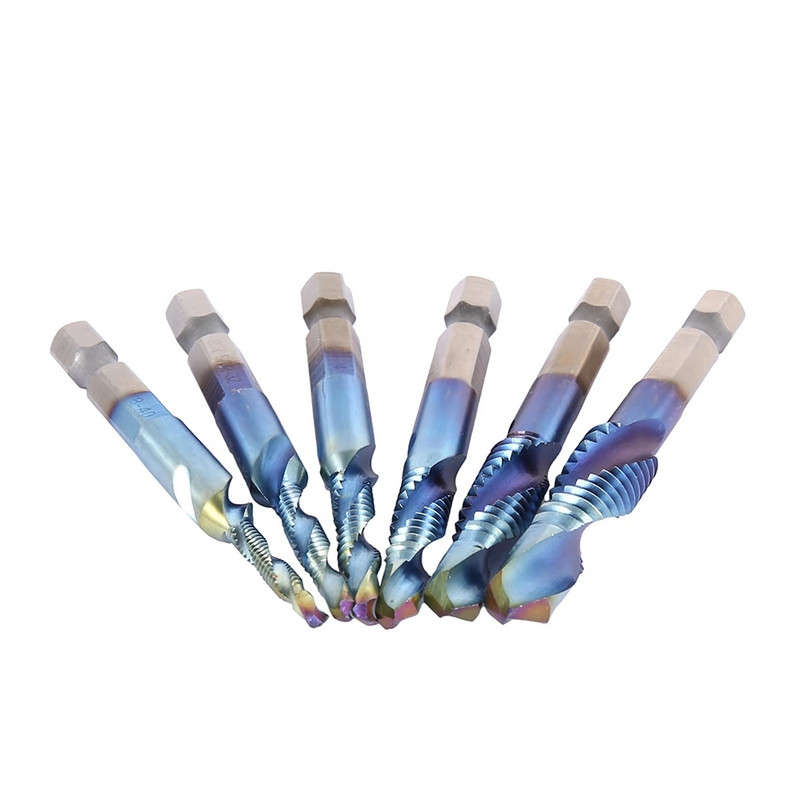 6 buc. Seturi de robinet cu șurub HSS șurub cu vârf în spirală filet M3 M4 M5 M6 M8 M10 cu tija hexagonală pentru robinet de mână Burghii de găurit