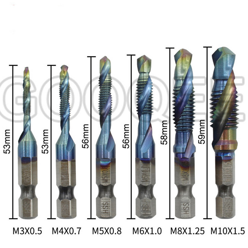 1Gb 1/4 mm kāts M3-M10 HSS vītnes krāna komplekts Metriskā vītnes urbis ar zilu pārklājumu mašīnas skrūvju krāns M3X0.5 M4X0.7 M6X1.0 M10X1.5