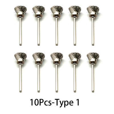 9 gab. Tērauda stiepļu misiņa suku birstes Rotējošais rīks elektrisks Dremel urbjmašīnas pulēšanai slīpripas T veida birstes piederumi