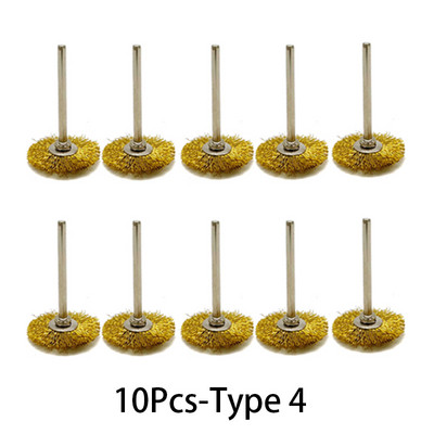 9 gab. Tērauda stiepļu misiņa suku birstes Rotējošais rīks elektrisks Dremel urbjmašīnas pulēšanai slīpripas T veida birstes piederumi