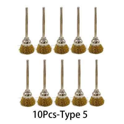 9 gab. Tērauda stiepļu misiņa suku birstes Rotējošais rīks elektrisks Dremel urbjmašīnas pulēšanai slīpripas T veida birstes piederumi