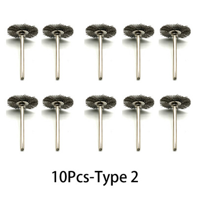 9 gab. Tērauda stiepļu misiņa suku birstes Rotējošais rīks elektrisks Dremel urbjmašīnas pulēšanai slīpripas T veida birstes piederumi