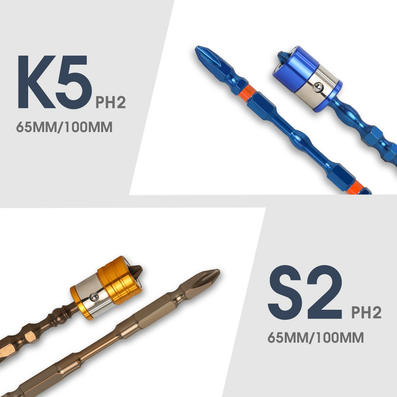 1 komplekts 1/4 collu sešstūra kāts der Magnētiskajam PH2 S2 K5 gara sasniedzamības elektriskajam lokveida skrūvgrieža uzgaļiem Precizitāte, viena Phillips krusta galvas rīks