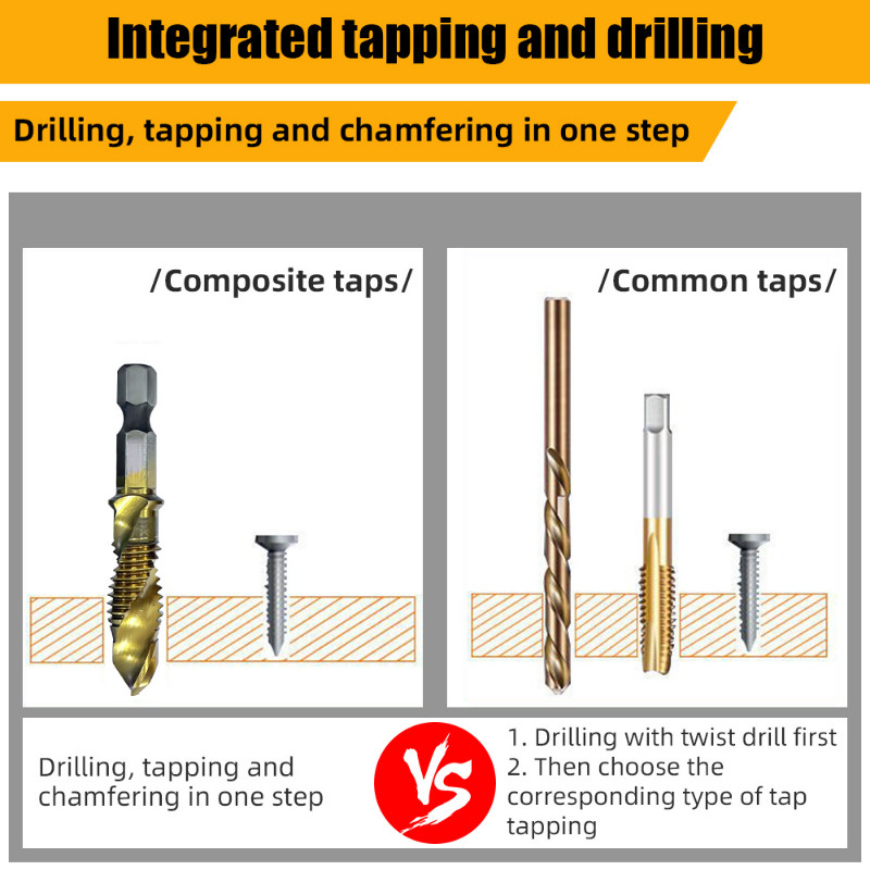6PCS titanijski šesterokutni prihvat HSS navoj za metričke nareznice Svrdla za nareznice M3 M4 M5 M6 M8 M10 Ručni alati