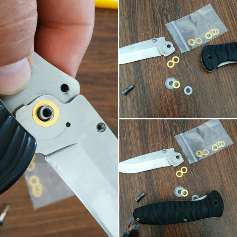 8 suuruses kokkuklapitavad noad messingist / pronksseibist tihvti seibid noavalmistaja jaoks, 10 tk.