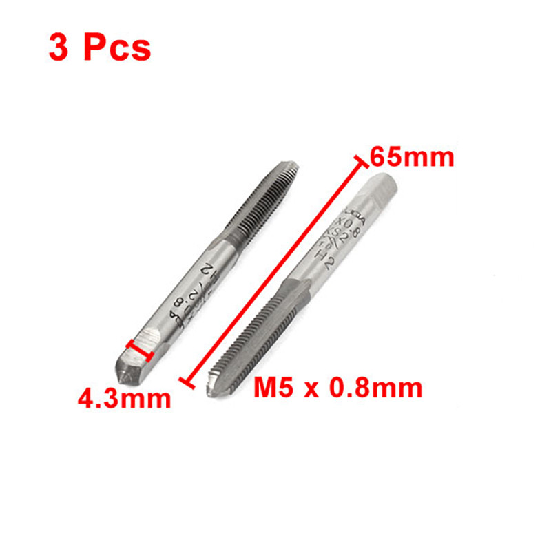 3 gab. M5x0,8 mm Metriskie vītņu krāni Skrūvējamā urbja uzgaļu komplekts Taisns Flute Taps Taps Rokas instrumenti 3 Flutes Apakšējā konusveida roka