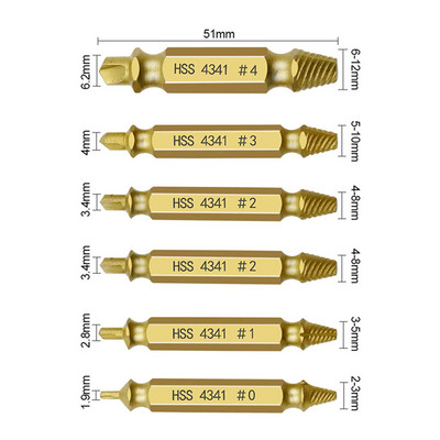 6 gab. Bojātu skrūvju nosūcēja urbjmašīnas komplekts, kas viegli izņem noplīsušu skrūvi, skrūvju noņemšanas noņemtās skrūves, nosūcēja nojaukšanas rīki