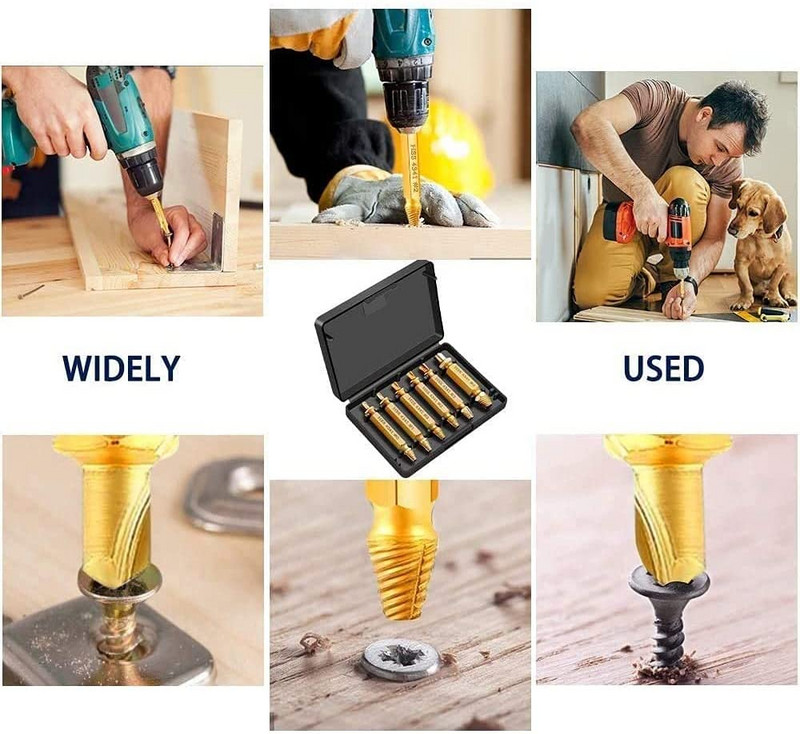 6 gab. Bojātu skrūvju nosūcēja urbjmašīnas komplekts, kas viegli izņem noplīsušu skrūvi, skrūvju noņemšanas noņemtās skrūves, nosūcēja nojaukšanas rīki